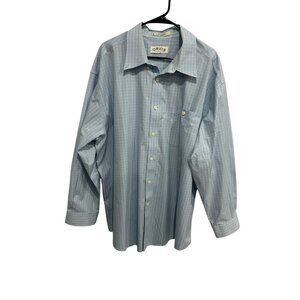 Orvis Check Plaid Long Sleeve Button Front Shirt Blue White Sz XXL Formal Office